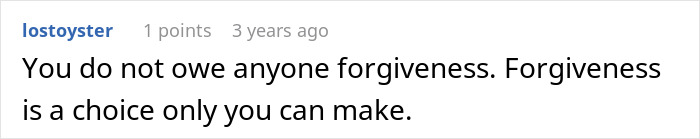 Screenshot of a comment about forgiveness emphasizing personal choice amid a mom pushing daughter to not ruin friendship over a boy.