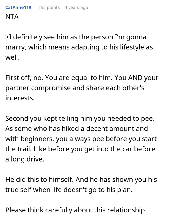 Woman Has A Bathroom Emergency On Hike, Boyfriend&rsquo;s Reaction To It Ends Their Relationship