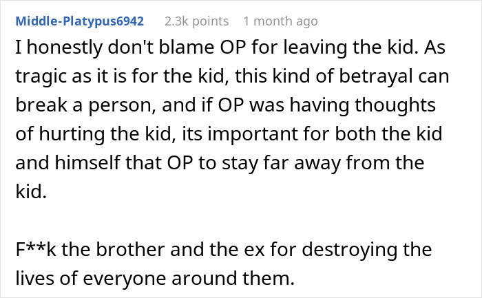 A Reddit comment from Middle-Platypus6942 about the Dad and Uncle dilemma, discussing betrayal and the impact on the child. A Reddit comment from Middle-Platypus6942 about the Dad and Uncle dilemma, discussing betrayal and the impact on the child.