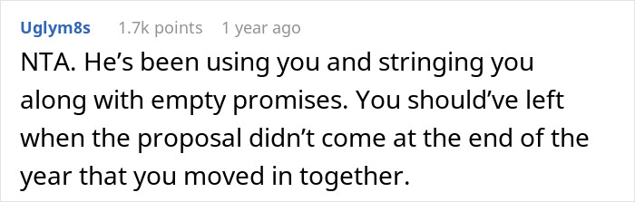 Guy Promises Engagement To Get GF To Move In, Spends Two Years Dodging The Topic Until She's Done