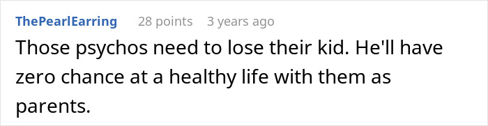 A comment from ThePearlEarring on a white background, criticizing parents of a disruptive kid for being toxic.