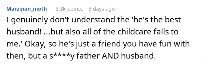Comment discussing a husband described as awesome to his wife but a jerk to their kids in a family context. Comment discussing a husband described as awesome to his wife but a jerk to their kids in a family context.