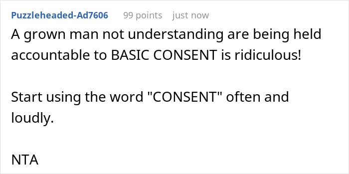 Comment about a rude man snatching things without asking and the importance of basic consent in accountability.
