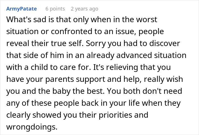 A white background with black text from a Reddit comment about a donor baby and a man feeling emasculated.