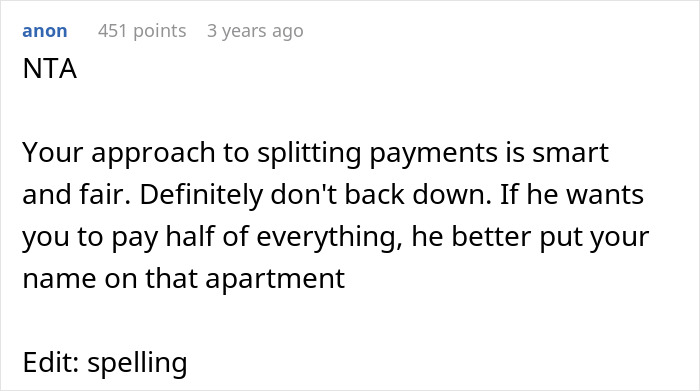 A Reddit post supports the woman who refused to split her BF's mortgage 50/50 if she's not on the deed.