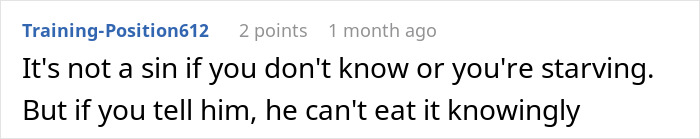 A Reddit comment discussing the dilemma of a Muslim roommate unknowingly eating bacon fat in food, offering religious insight.