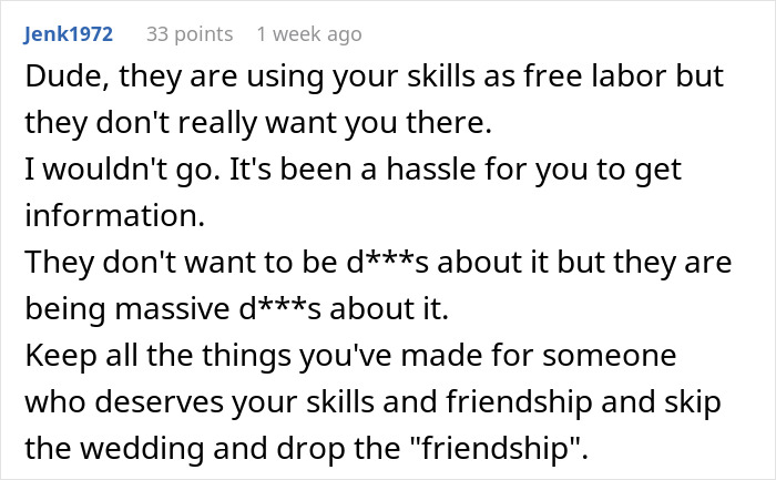 Comment warning about ex-girlfriend cheating and conflict over removal from friend’s wedding event. Comment warning about ex-girlfriend cheating and conflict over removal from friend’s wedding event.