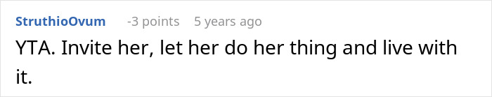 Comment expressing opinion on woman worrying sister may sabotage wedding due to past incident, debating invitation decision.