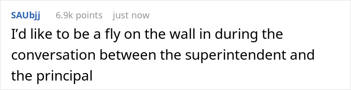 Screenshot of a social media comment about a conversation between a superintendent and principal on school suspending daughter fear snakes. Screenshot of a social media comment about a conversation between a superintendent and principal on school suspending daughter fear snakes.