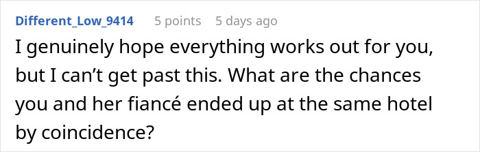 Screenshot of a forum comment discussing a woman accused of sleeping with her sister&rsquo;s fianc&eacute; by coincidence.