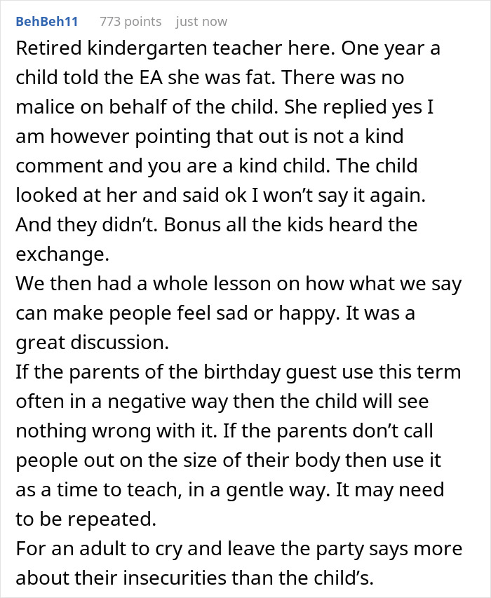 Screenshot of a Reddit post about a retired kindergarten teacher's lesson on kindness, a contrast to a heartless MIL.
