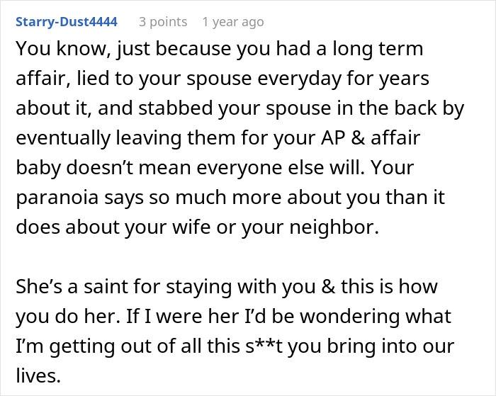Comment text criticizing a longtime cheater for betrayal and reflecting on the harsh lesson learned with zero sympathy.