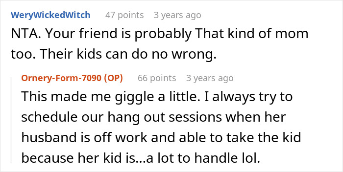 A disruptive kid and his toxic mom are discussed in a Reddit comment, hinting at parental issues.