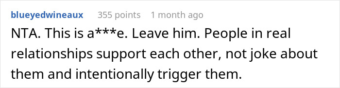 Reddit comment about relationship issues, emphasizing support and ending connections over small conflicts for liberation.