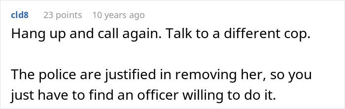 Screenshot of an online forum discussion about a man confronting his friend's girlfriend living in his house and calling the police.