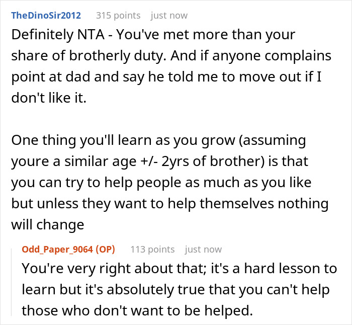 Screenshot of an online discussion about a guy who spent years driving his autistic brother and feeling unappreciated. Screenshot of an online discussion about a guy who spent years driving his autistic brother and feeling unappreciated.