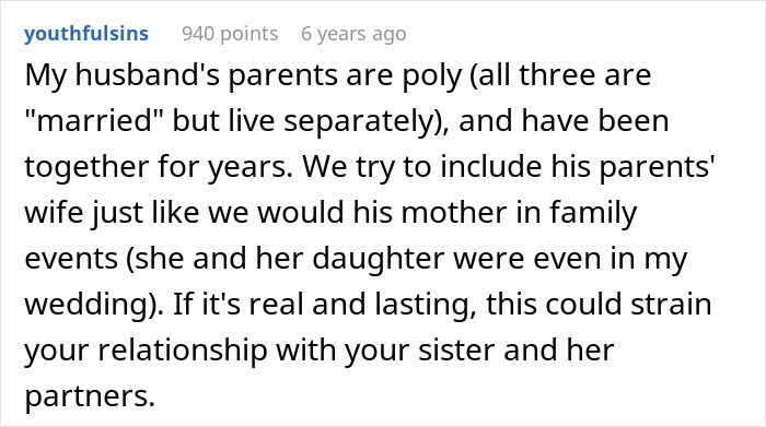 Polyamorous sister shares experiences of open affection with both partners amid family concerns about the kids.
