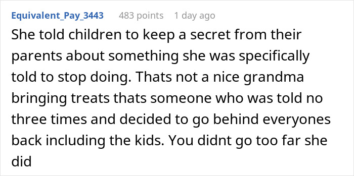 Comment discussing a parent spotting their kid received unauthorized food, leading to a volunteer being fired.
