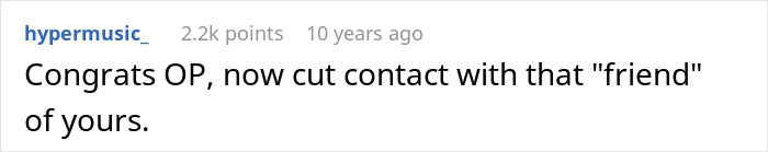 Screenshot of a Reddit comment saying congrats and advising to cut contact with friend after man finds friend&rsquo;s girlfriend living in his house.