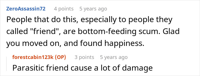 Text conversation about betrayal and parasitic friends, highlighting cheating and scamming issues between best friends.