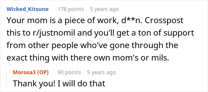 Reddit conversation showing a woman shocked and trembling by her mom&rsquo;s creepy behavior toward her baby.