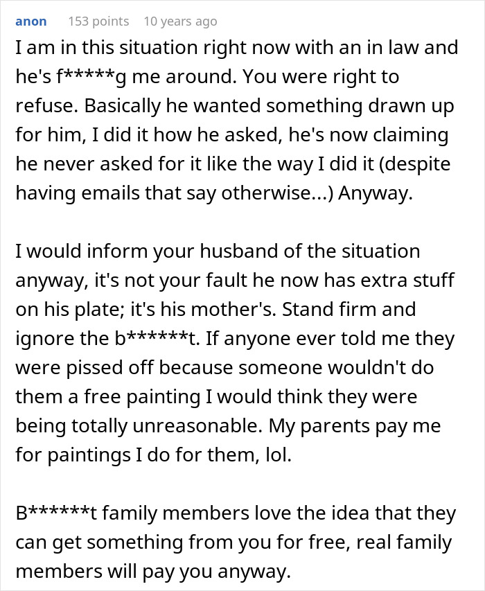 MIL Demands Free Painting From Woman She Constantly Made Fun Of: "It's Not A Serious Job" MIL Demands Free Painting From Woman She Constantly Made Fun Of: "It's Not A Serious Job"