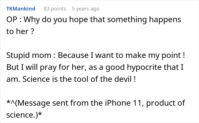 Screenshot of a Reddit comment showing a mom&rsquo;s creepy behavior leaving a woman shocked and trembling about her baby.