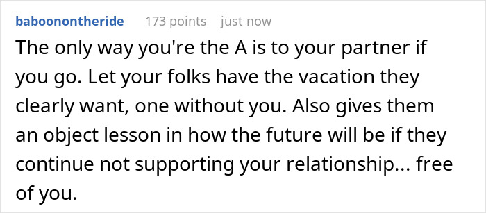 Comment about woman facing dilemma as mother controls sleeping arrangement with her wife-to-be in a relationship conflict discussion.