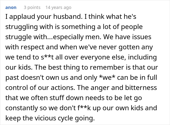 Comment discussing a husband who is kind to his wife but struggles with anger and mistreats their kids. Comment discussing a husband who is kind to his wife but struggles with anger and mistreats their kids.