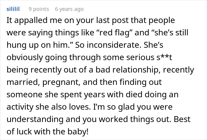 Comment on a forum post discussing a woman wanting her unborn son named after a late ex who mistreated her. Comment on a forum post discussing a woman wanting her unborn son named after a late ex who mistreated her.