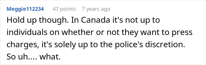 Comment on legal discretion in police charges, discussing individual rights and police authority regarding pressing charges.