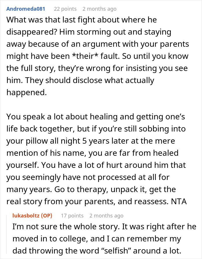 Man Refuses To Let His Estranged Brother Back Into His Life, Their Mom Tries To Force A Reunion