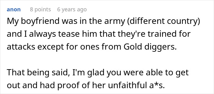 Comment discussing army wife cheating and deployed husband&rsquo;s revenge, highlighting karma and unfaithfulness proof shared online.