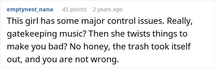 Screenshot of a Reddit comment discussing a woman using Shazam to identify a song and related family drama. Screenshot of a Reddit comment discussing a woman using Shazam to identify a song and related family drama.