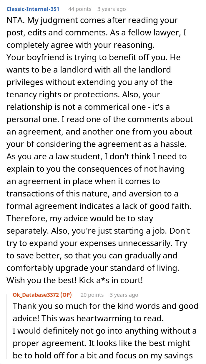 Reddit post about a woman called a leech for not splitting her BF's mortgage 50/50 if not on the deed.