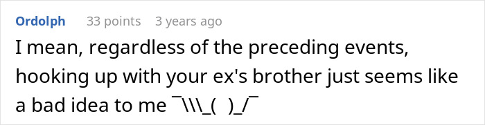 Screenshot of a comment discussing the consequences of sleeping with a husband's brother after catching evidence of his affair.