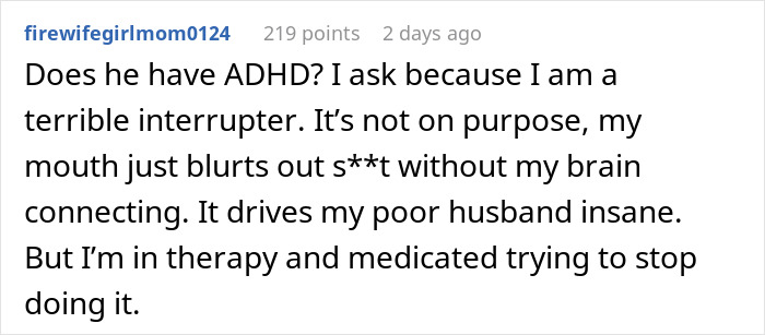 Man Upset Spouse Stopped Telling His Parents About Their Vacation Because He Interrupted Them Man Upset Spouse Stopped Telling His Parents About Their Vacation Because He Interrupted Them