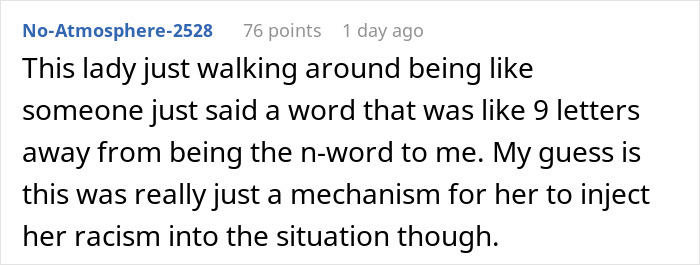 A Reddit comment from No-Atmosphere-2528 about a woman's reaction, possibly linked to a MIL fight over a baby name.