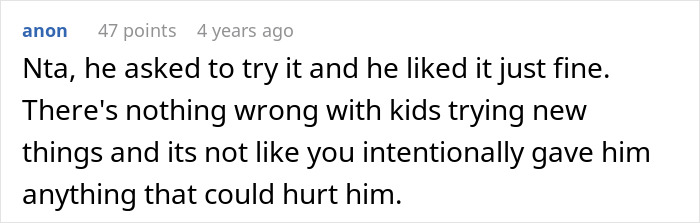 Reddit comment: NTA, saying kids trying new things is fine, supporting the babysitter in transitioning son vegan.
