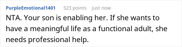 Reddit comment suggesting professional help for a sensitive DIL and her enabling husband, relevant to a Heartless MIL.