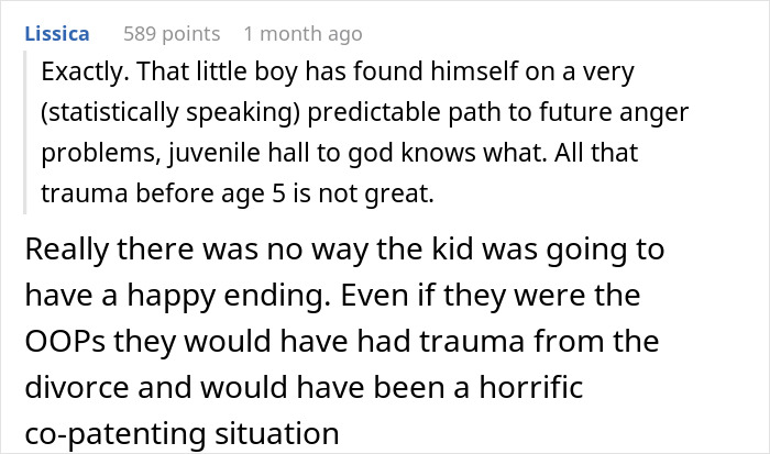 A comment from Lissica about a boy's predictable path to anger and trauma before age 5, discussing if he's now an uncle. A comment from Lissica about a boy's predictable path to anger and trauma before age 5, discussing if he's now an uncle.