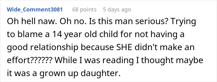 Screenshot of a Reddit comment reacting to a teen confronting her dad after he forgot her birthday. Screenshot of a Reddit comment reacting to a teen confronting her dad after he forgot her birthday.