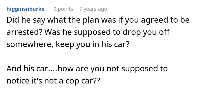 Comment discussing confusion over a fake cop car in a story about a homophobic MIL trying to get son&rsquo;s boyfriend arrested.
