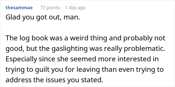 Reddit comment discussing a guy feeling like a science experiment due to his girlfriend keeping a log of his every word.