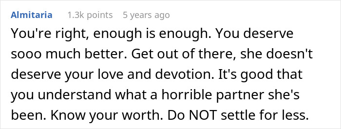 Comment expressing support for a guy moving out to save his marriage and facing a bedroom twist straight from hell.