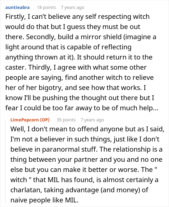 Online comments discussing a homophobic MIL trying to use a fake cop against her son&rsquo;s boyfriend who is a real police officer.