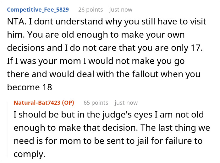 A screenshot of Reddit comments discussing a pregnant GF, family dynamics, and a 17YO.