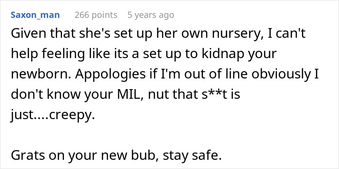 Comment expressing concern over mom&rsquo;s creepy behavior and fear of potential kidnapping involving her baby.