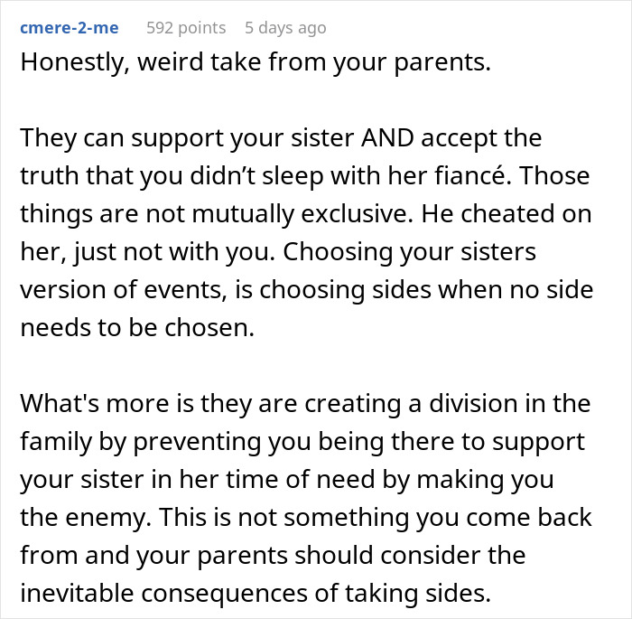 Woman accused of sleeping with sister&rsquo;s fianc&eacute; over a coincidence faces family division and lost support.