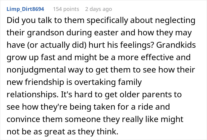 Comment about man confronting parents over their 20YO best friend, addressing controlling behavior and family impact.